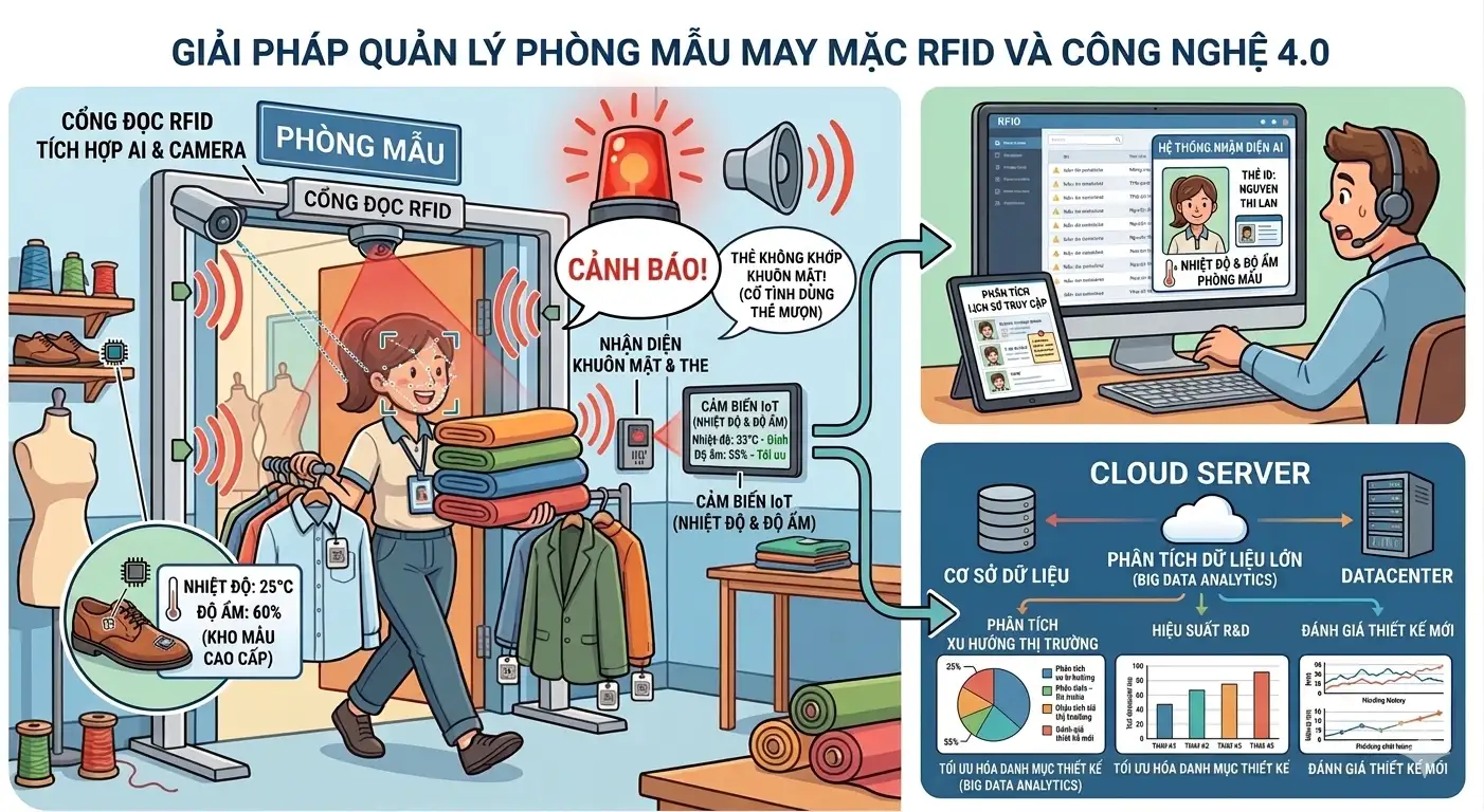 Giải Pháp RFID Quản Lý Phòng Mẫu Sản Xuất: Chìa Khóa Bảo Mật Bản Quyền Thiết Kế Và Tối Ưu Vận Hành Cho Ngành May Mặc, Giày Da Giải Pháp RFID Quản Lý Phòng Mẫu Sản Xuất: Chìa Khóa Bảo Mật Bản Quyền Thiết Kế Và Tối Ưu Vận Hành Cho Ngành May Mặc, Giày Da